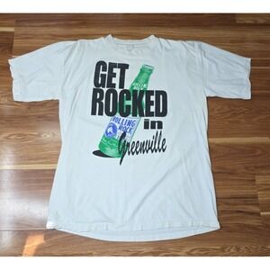 Vintage Rolling Rock T Shirt Men's Large Single Stitch White Beer Graphic Crew